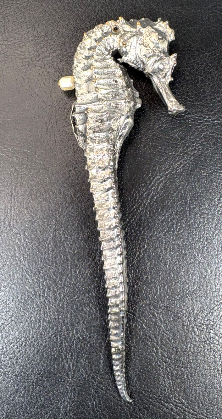 Vintage Electroformed Sterling Silver Seahorse Brooch Pin Large Organic Texture